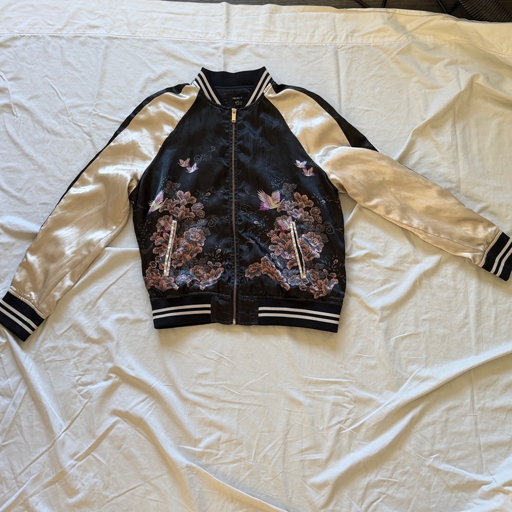 Forever 21 Satin Black Bomber Jacket